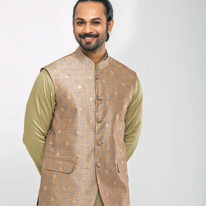 Golden Colour Self Motif Vest  - ZVTG071V