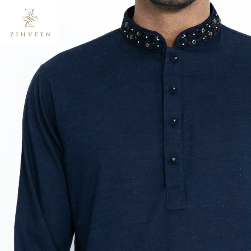 Navy Blue Collar Fusion Zardozi - ZVNBZ19A