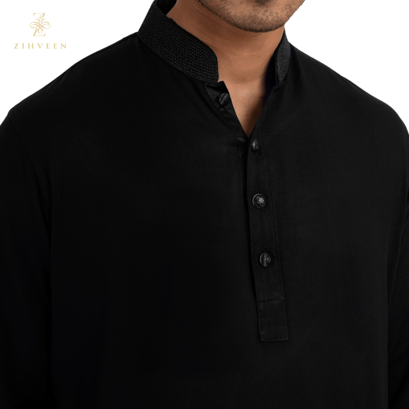 Black colour with aperture collar embroidery - ZVBO2529R