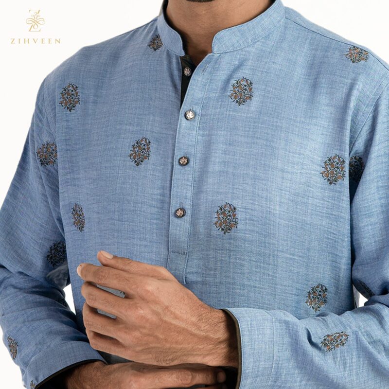 Azure blue allover fusion embroidery - ZVAB2507E