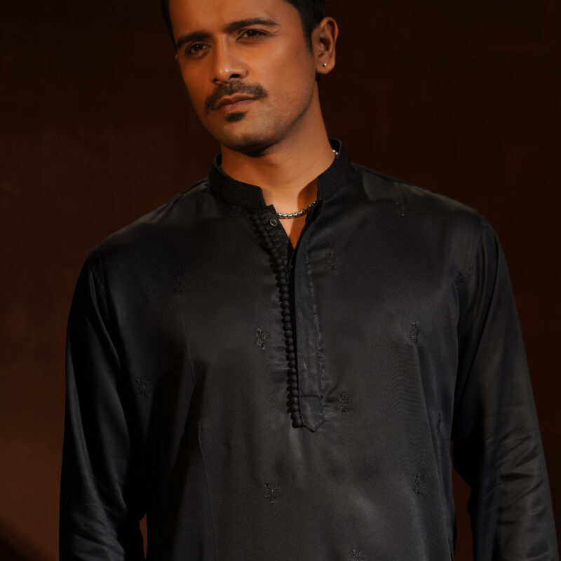 Black with allover sequin embroidery motif