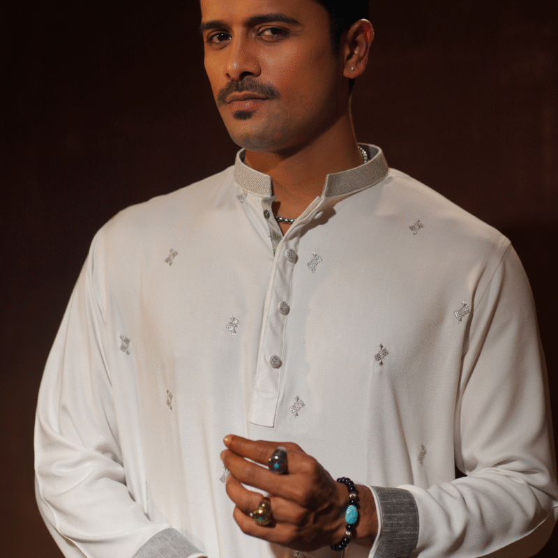 White all-over sequin embroidery motif