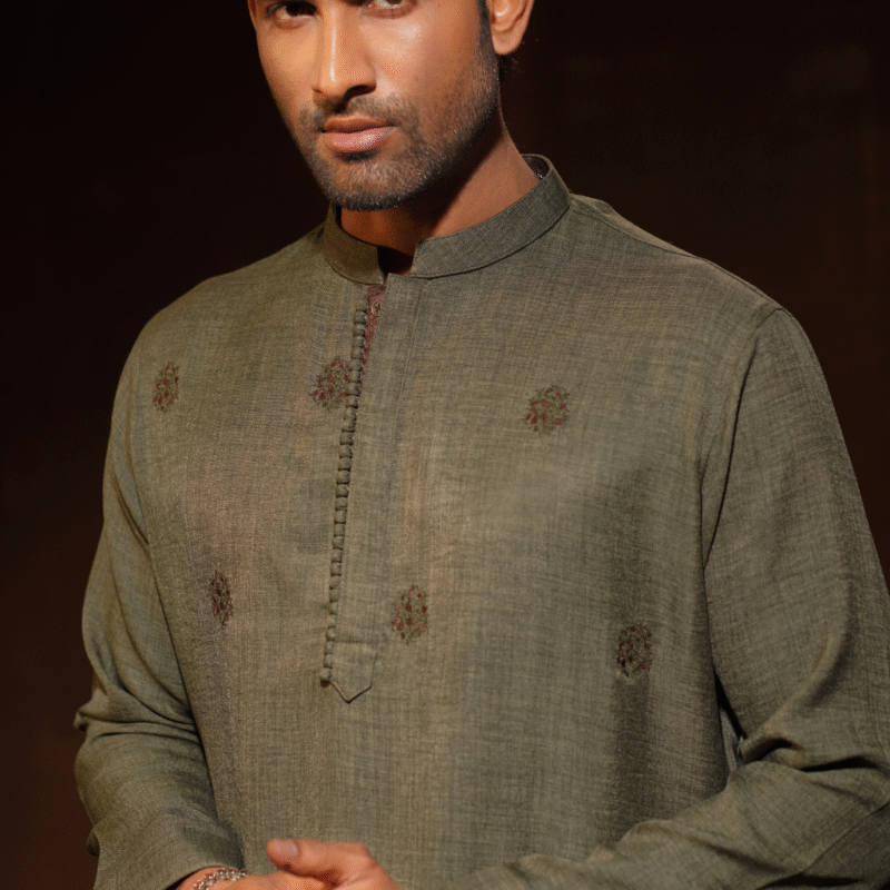 Hunter Green with allover motif embroidery