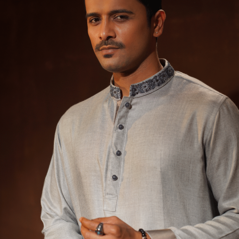 Platinum Grey with refined zardoji work Co-ord set