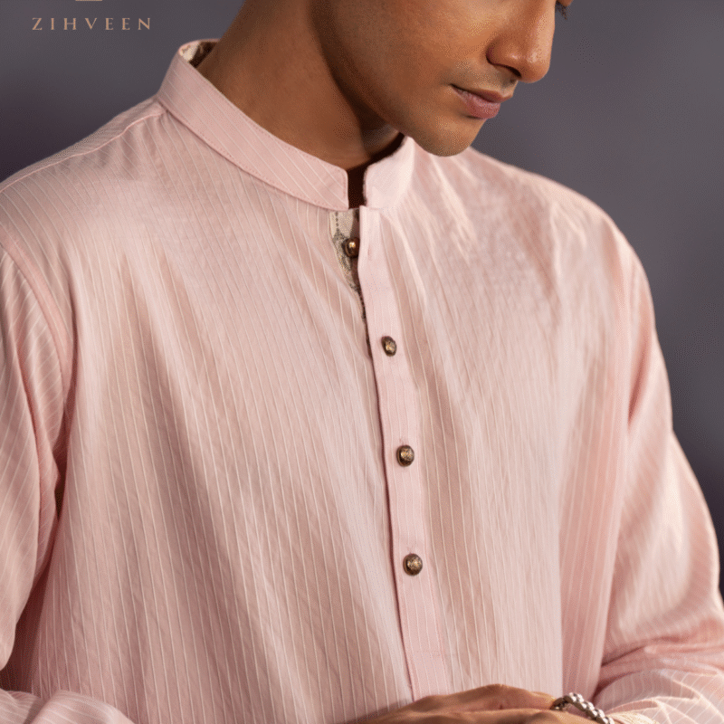 Pastel pink alongside white Stripe with elegant button